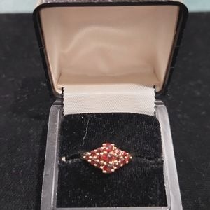 Gold Tone Overlay Ring with 15 Rubies